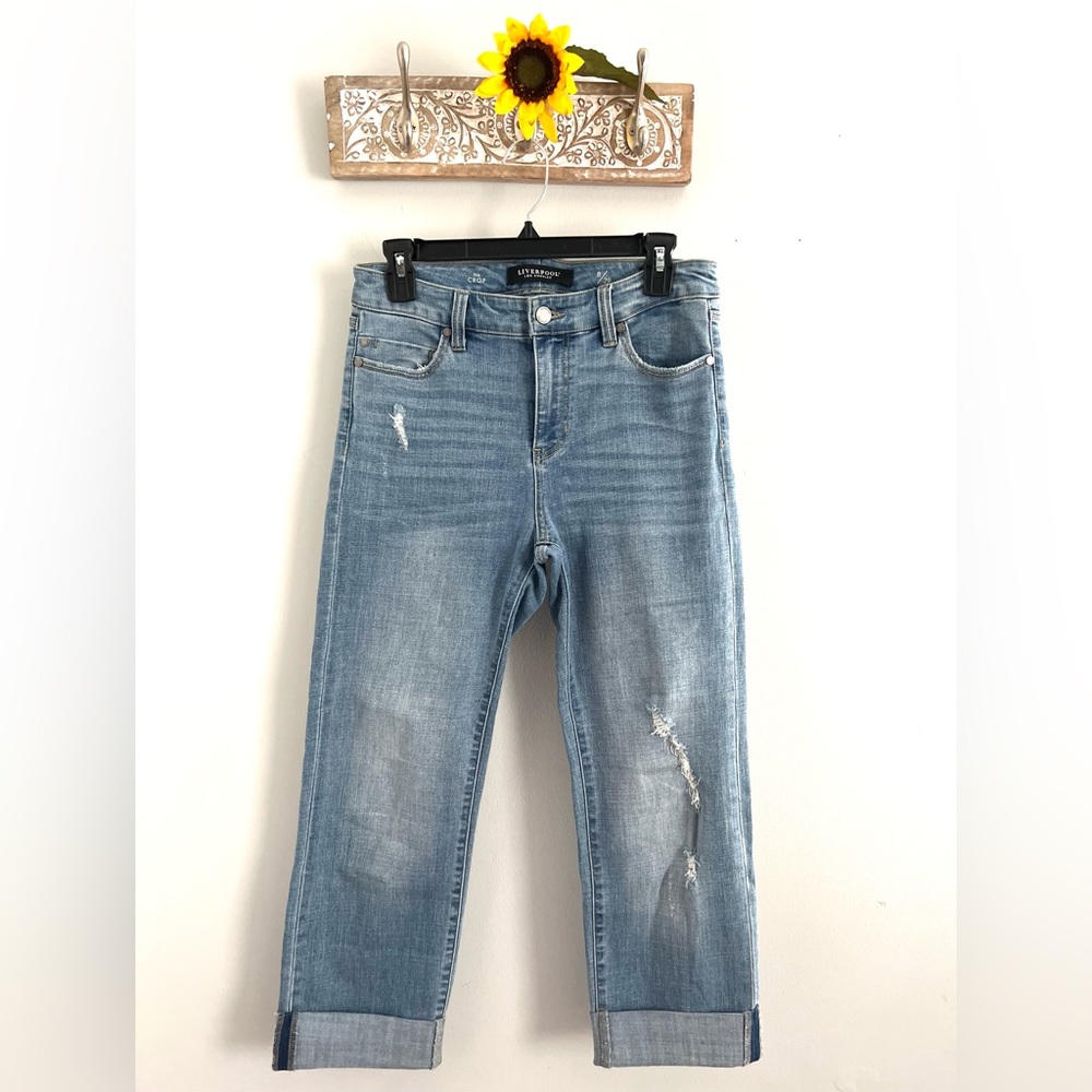 LIVERPOOL Charlie Crop Wide Rolled Cuff Jeans-Medium Wash Denim-Size 8/29